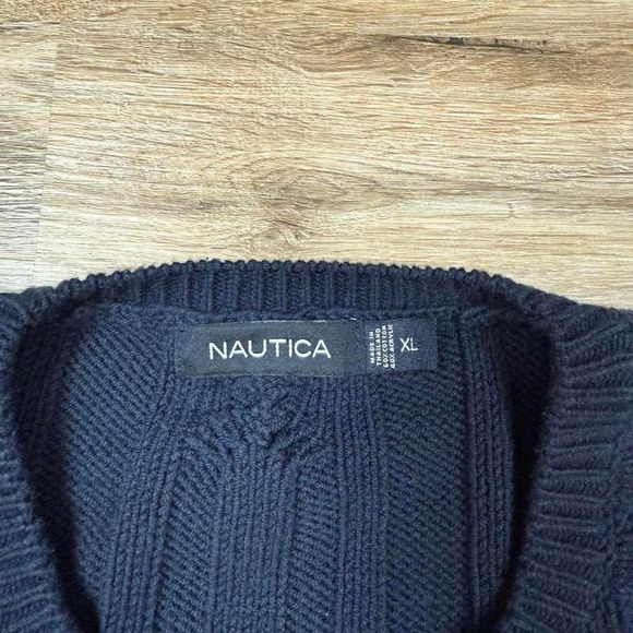 Vintage navy blue nautica cable knit sweater‎ with logo - Picture 5 of 5